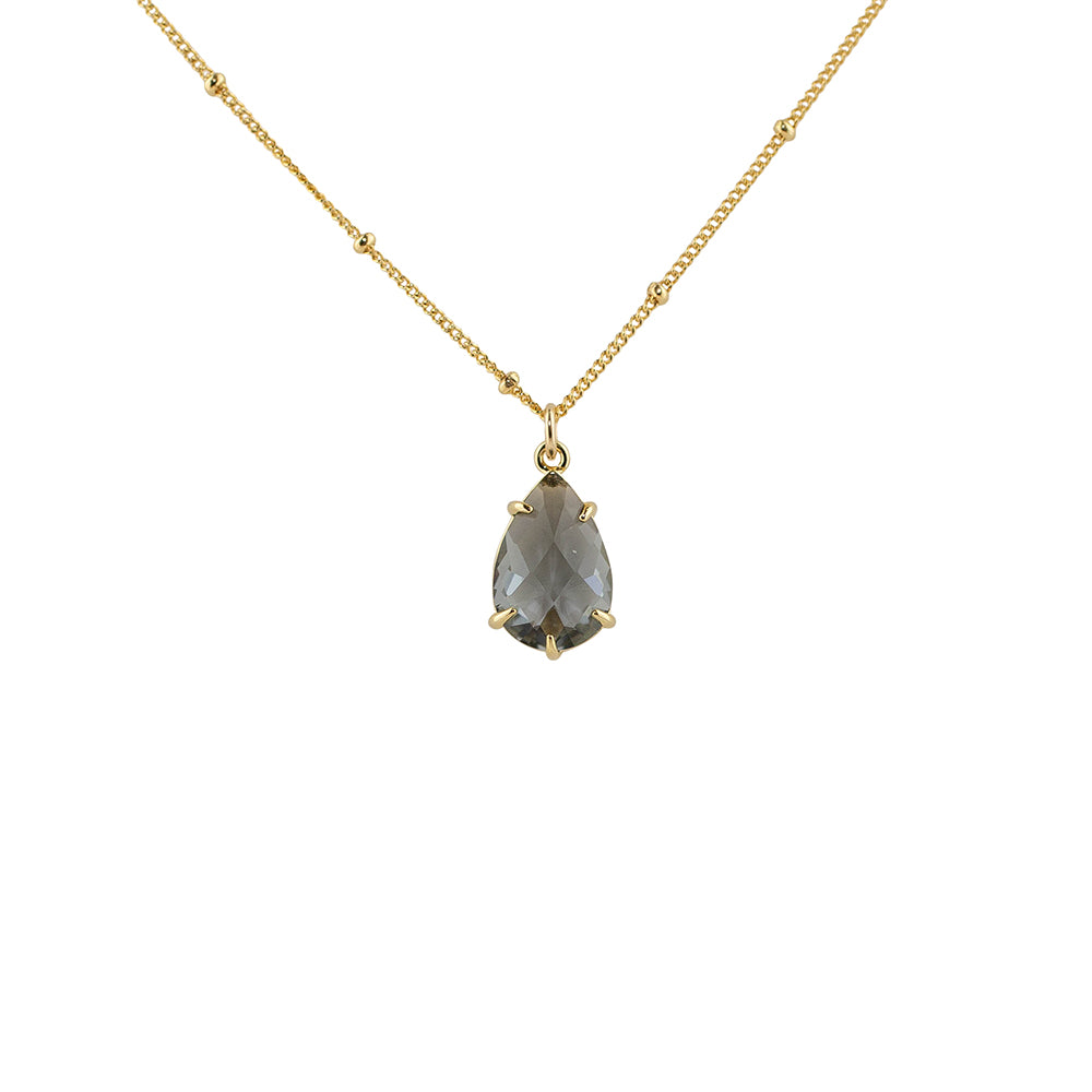 "Smoky Quartz" Glass Prong Teardrop Pendant Necklace