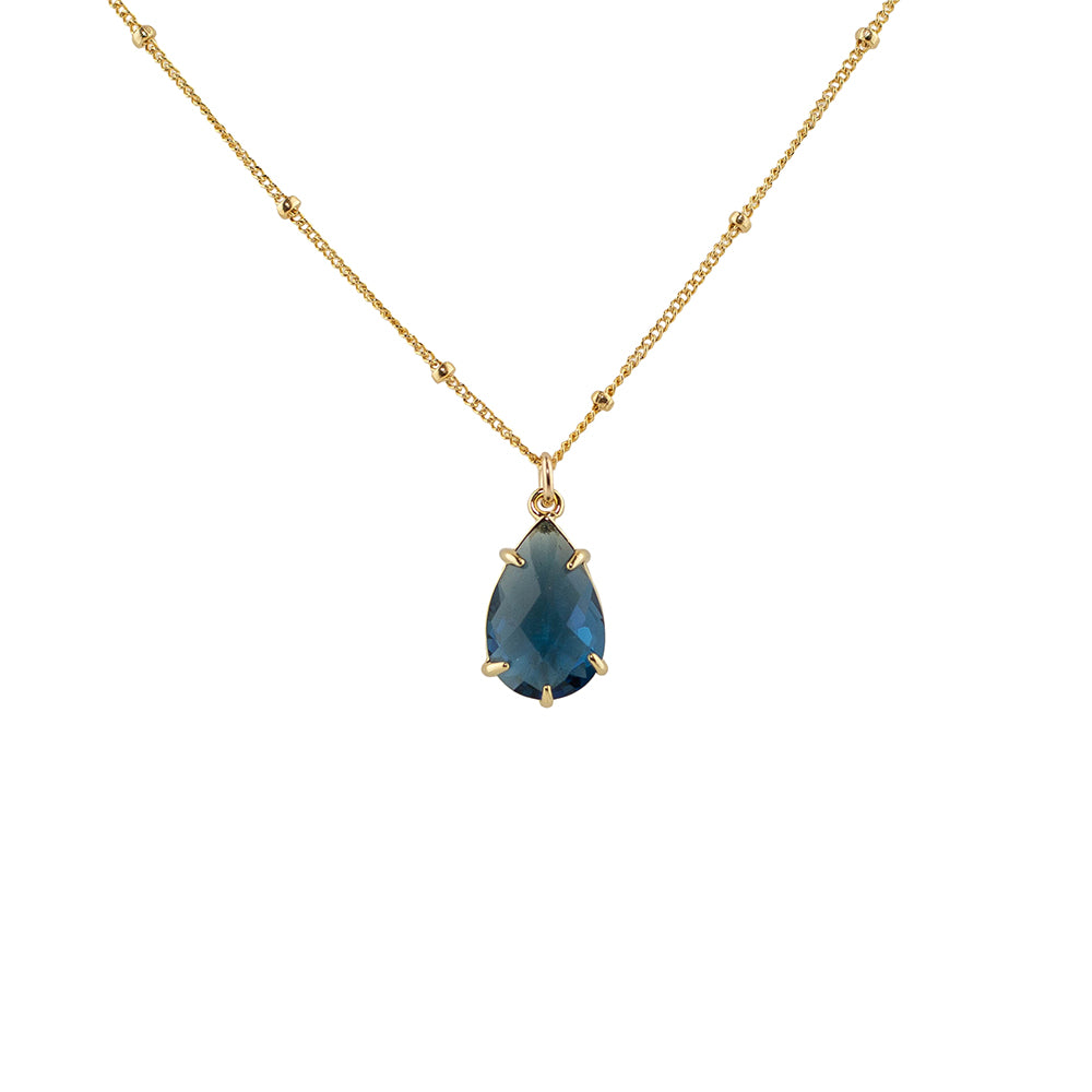"Montana Blue" Glass Prong Teardrop Pendant Necklace