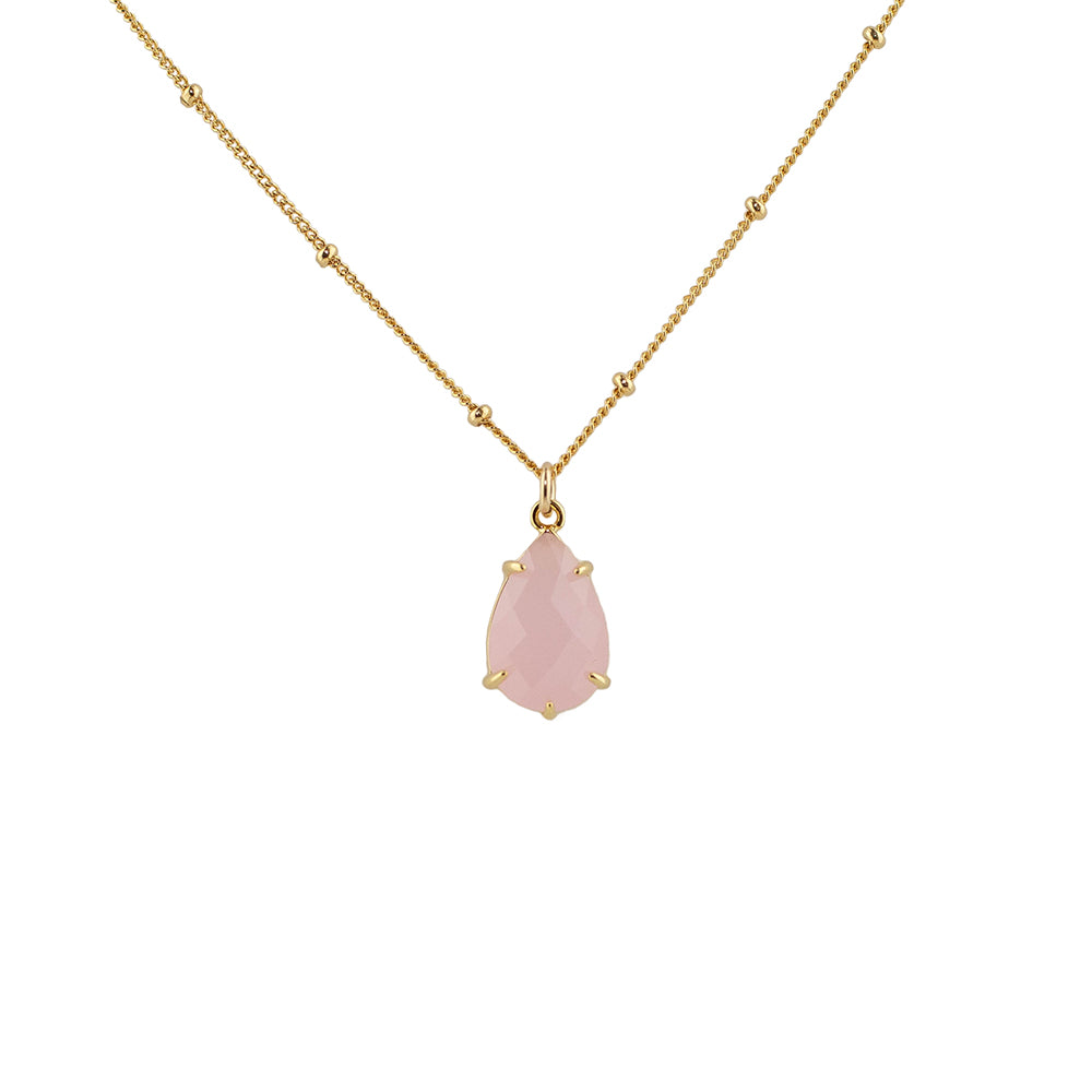 "Rose Quartz" Glass Prong Teardrop Pendant Necklace