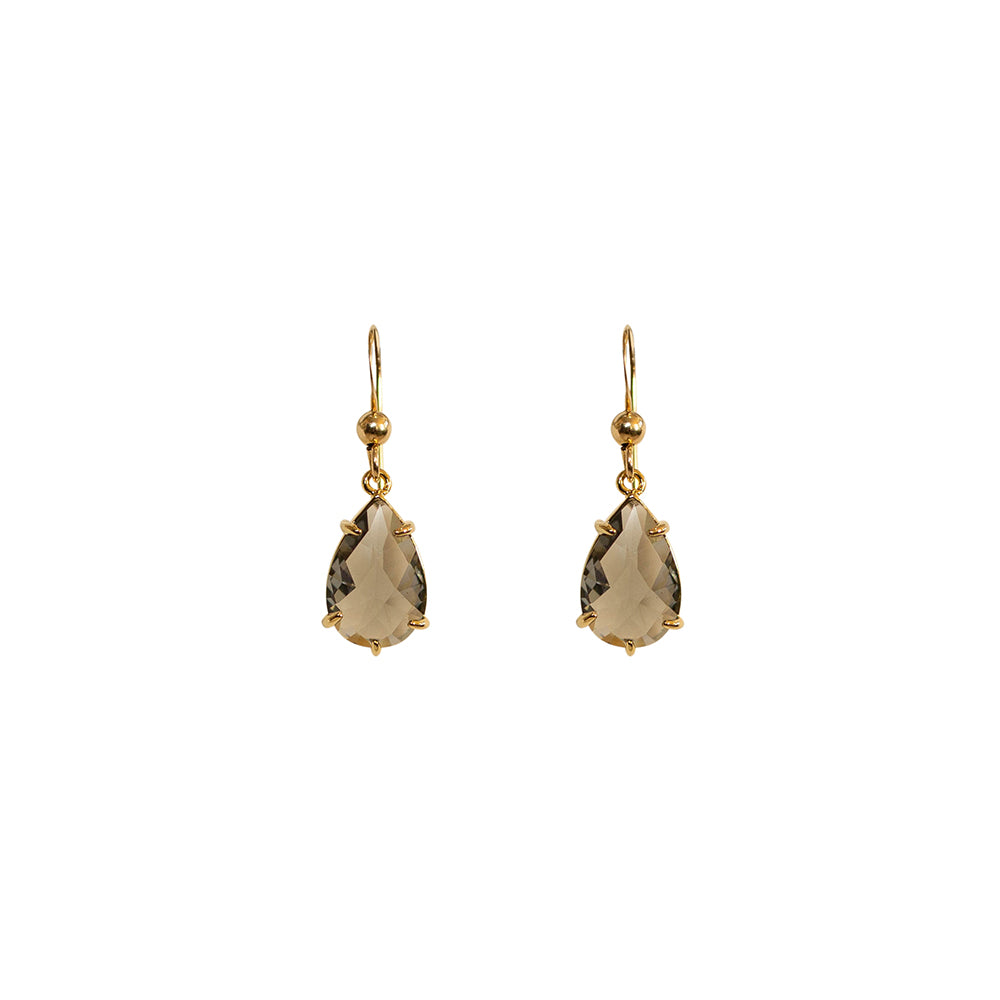 "Smoky Quartz" Glass Prong Teardrop Earrings