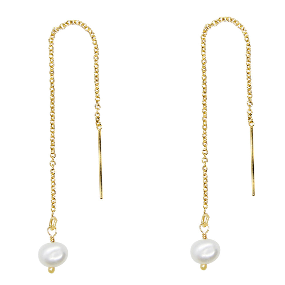 Tiny Baroque Pearl Threader Earrings