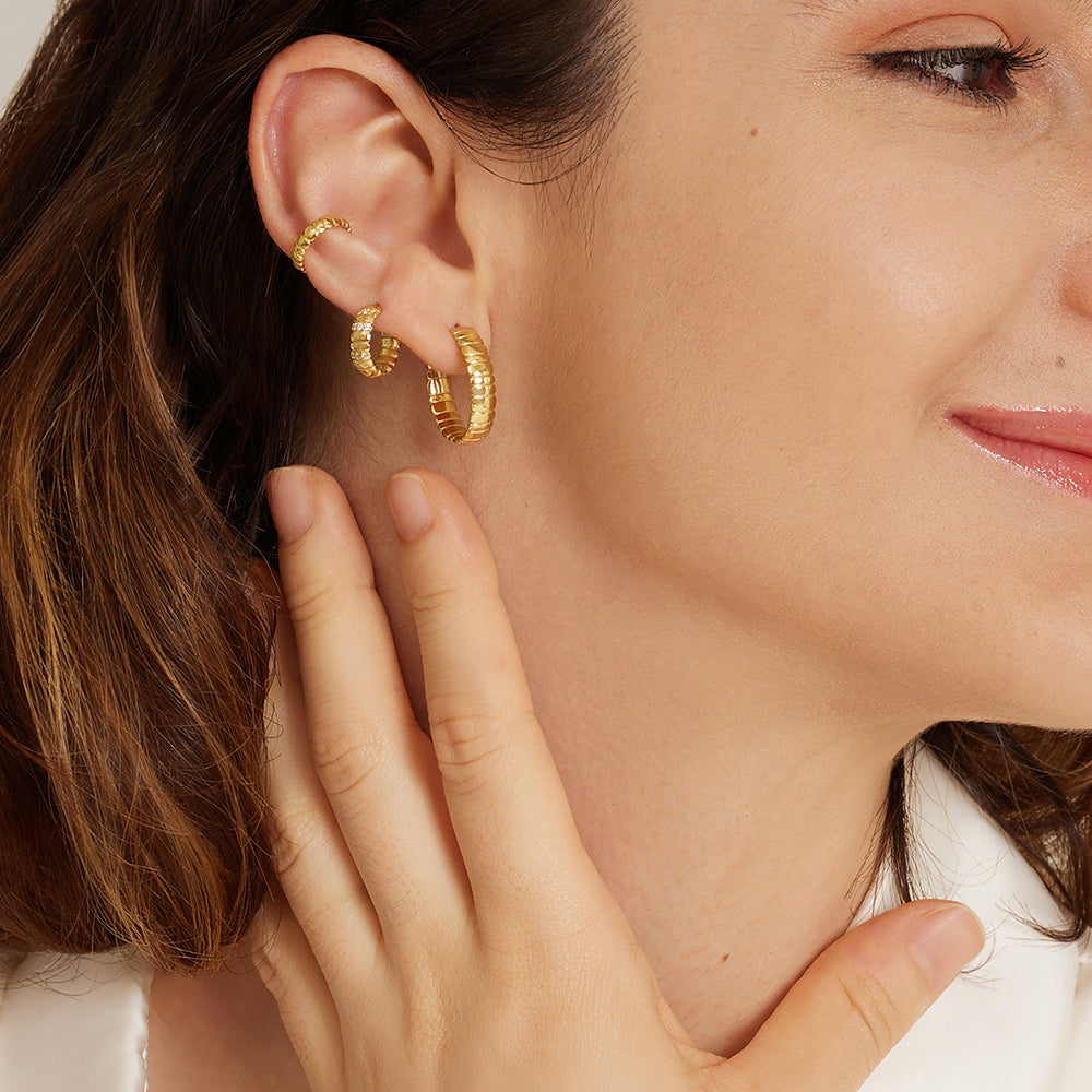 Thick Tile Textures Post Studs Hoops Earrings