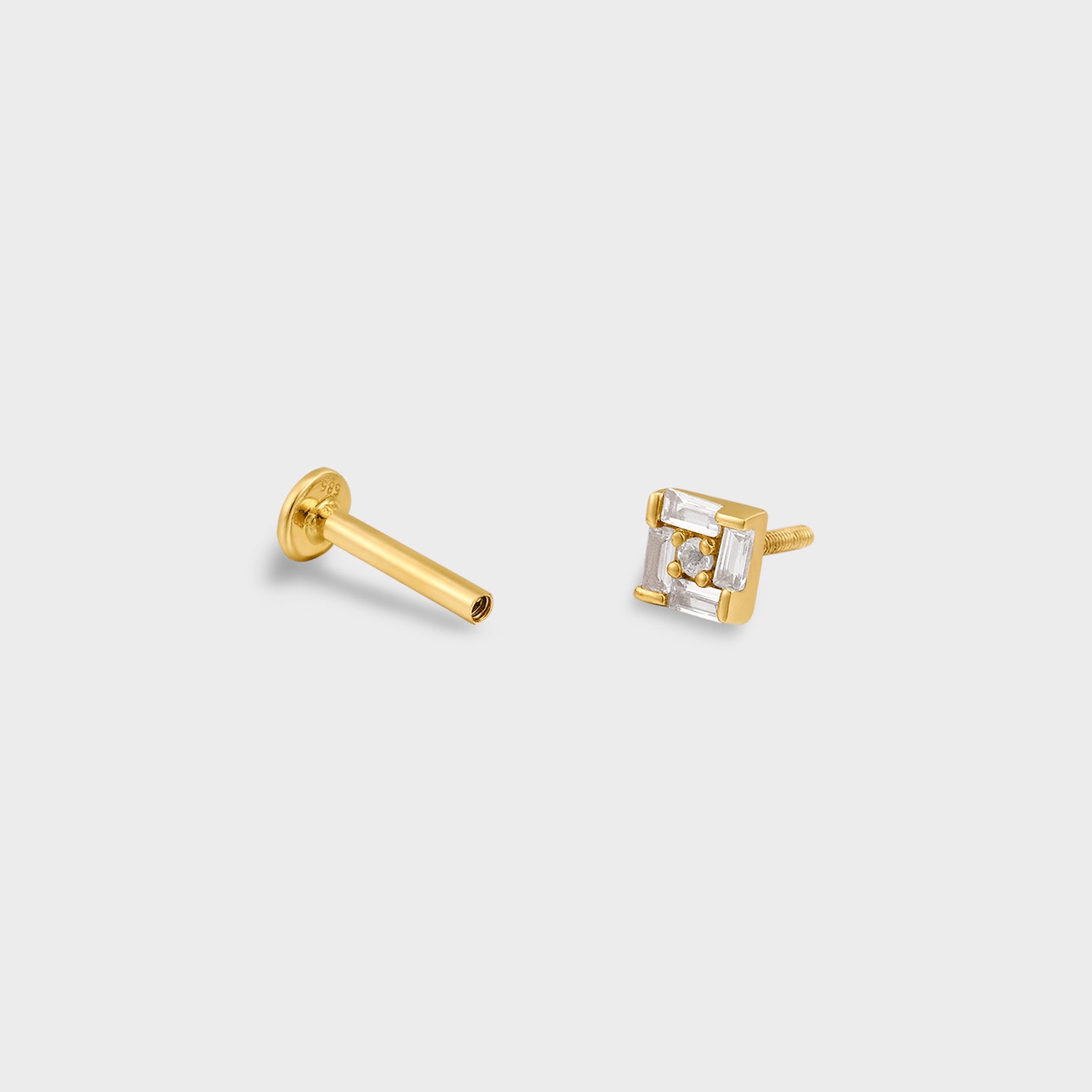 Square Baguettes Lab Diamonds Flat Back Screw On Stud Post Earrings
