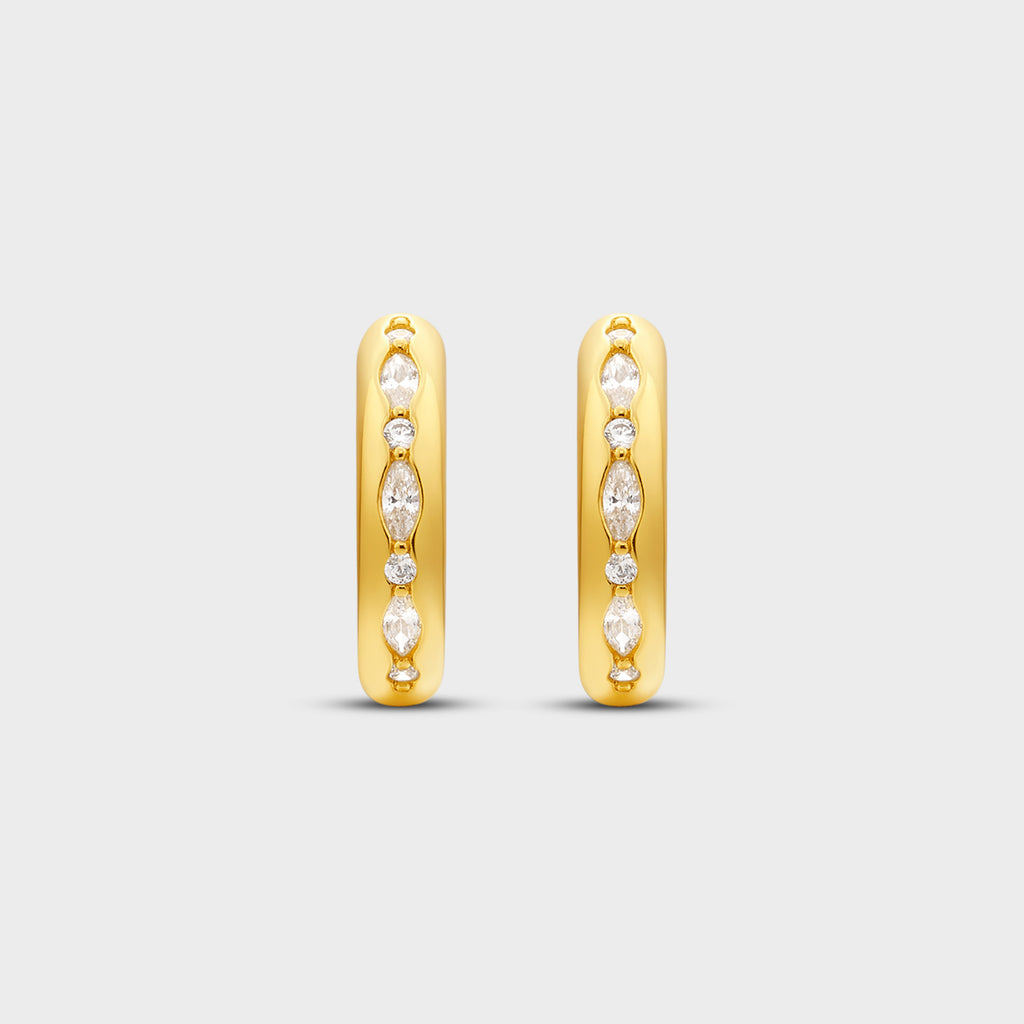 Thick Tube Wavy CZ Pave Hoops Earrings