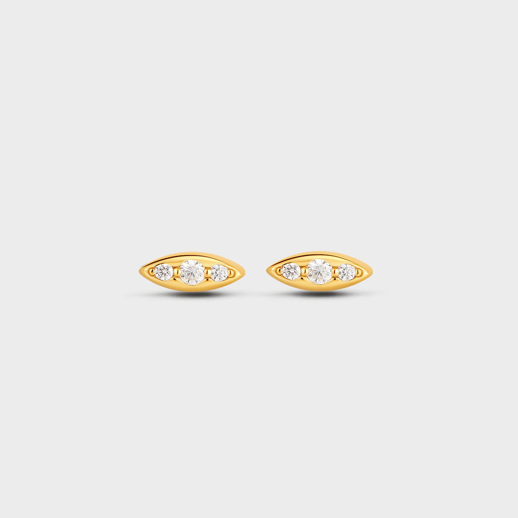 Tapered Trio Wavy CZ Pave Stud Posts Earrings