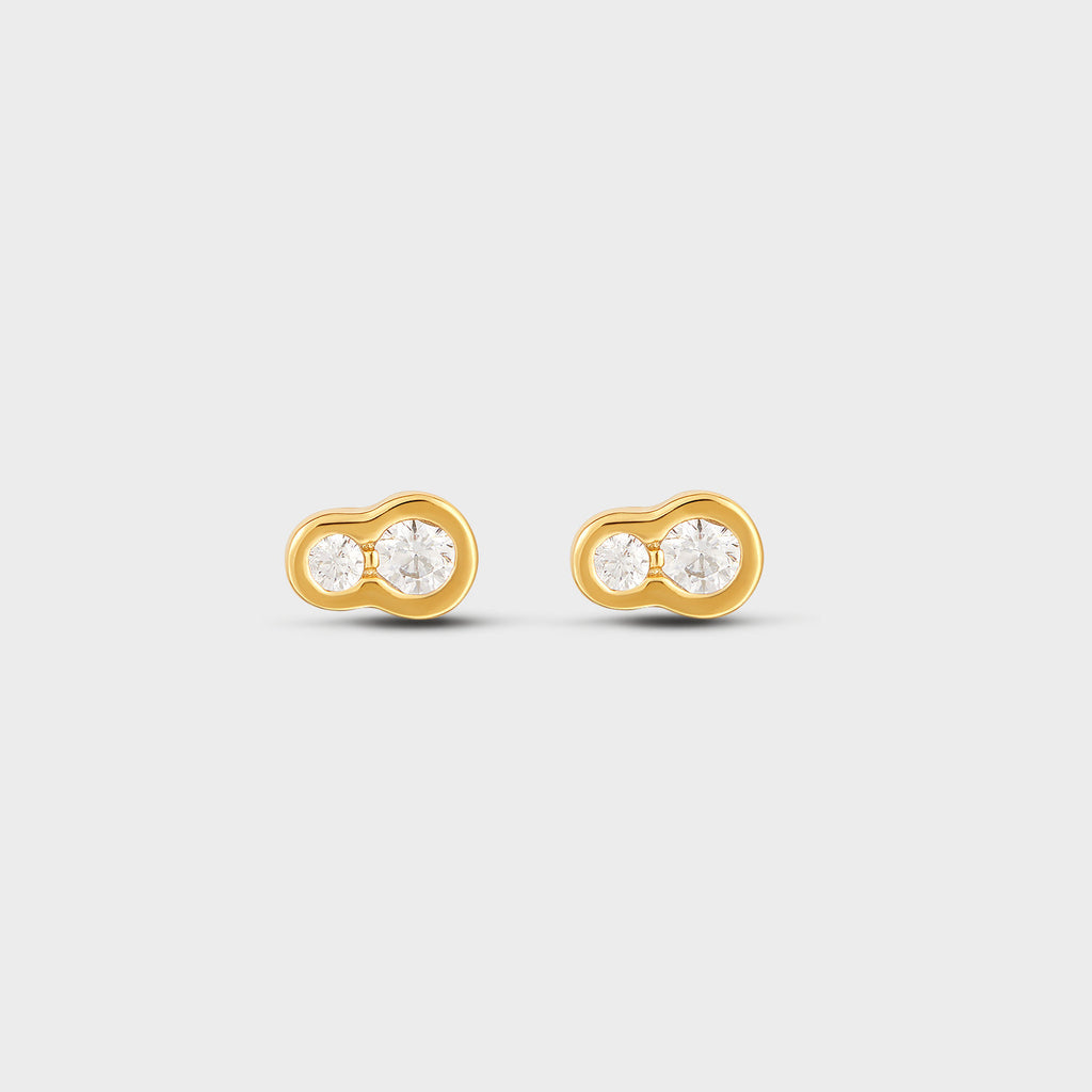 Duo Wavy CZ Pave Stud Posts Earrings