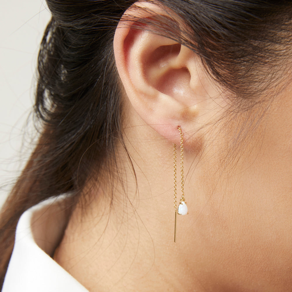 Tiny Teardrop Opal Prong Threader Earrings