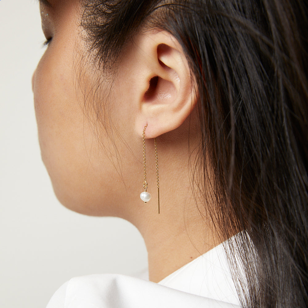 Tiny Baroque Pearl Threader Earrings