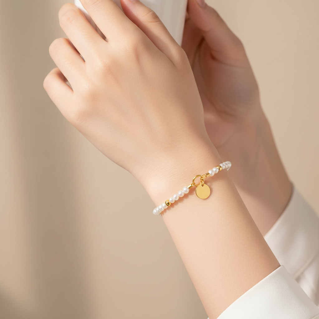 Strand Fresh Water Pearls + Gold Beads Bracelet