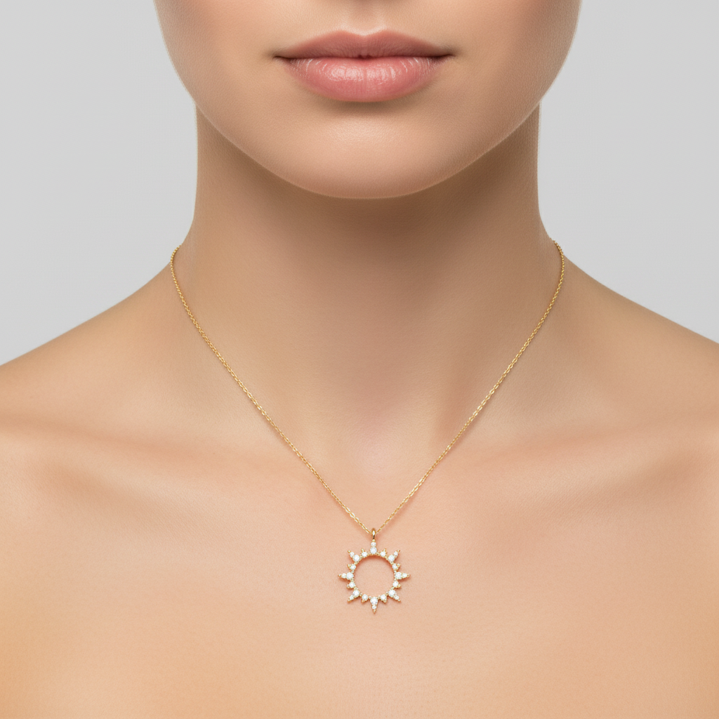 Pave CZ Sunshine Outline Pendant Necklace