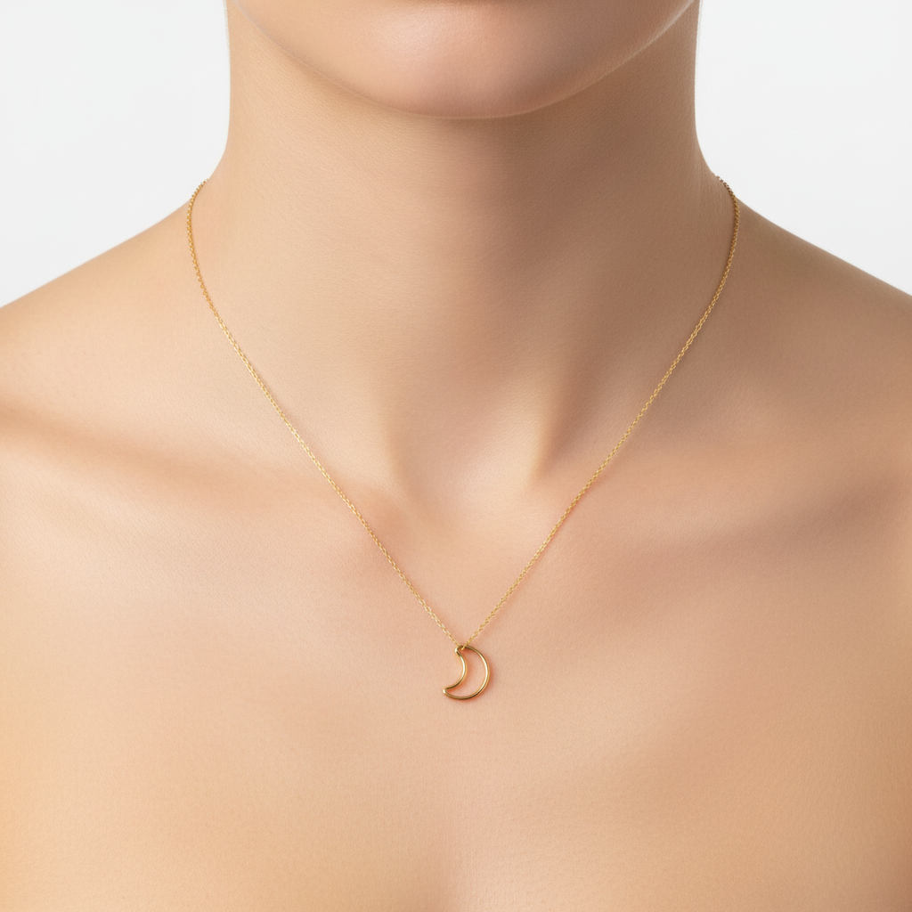 Crescent Moon Outline Charm Necklace