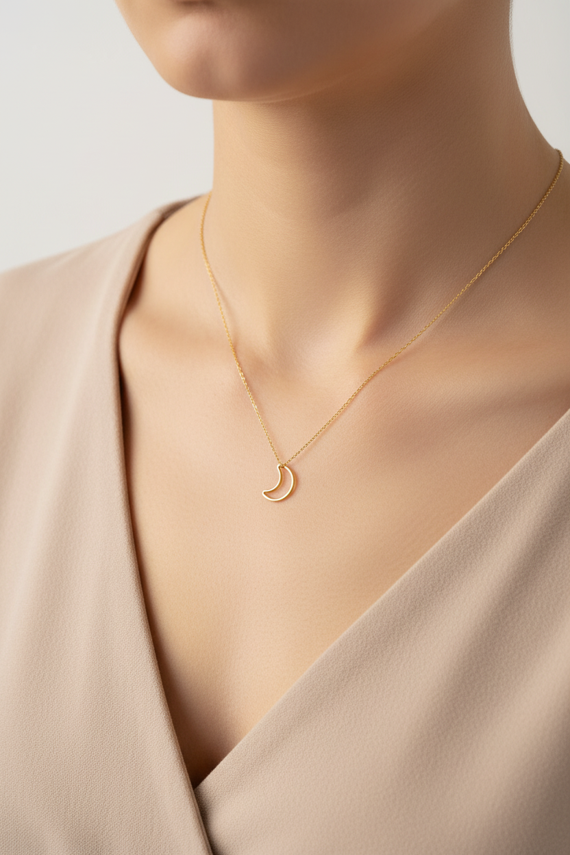 Crescent Moon Outline Charm Necklace