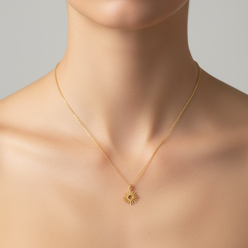 Small Sun Outline Pendant Necklace