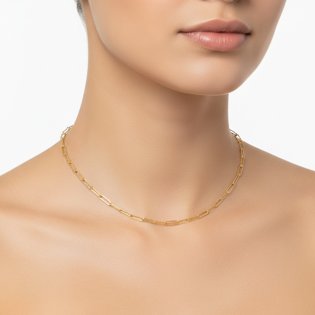 Diamond Cut Rectangular Chain Collar Choker Necklace