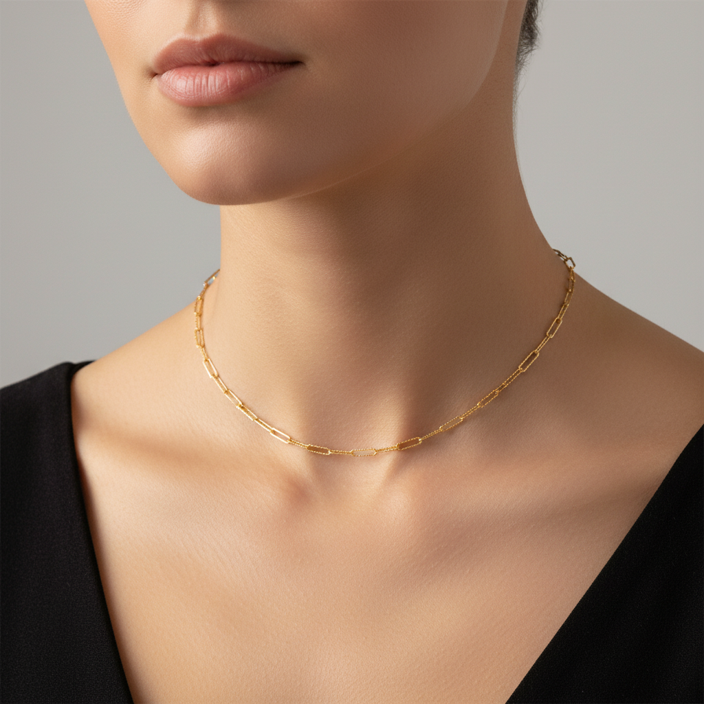 Diamond Cut Rectangular Chain Collar Choker Necklace