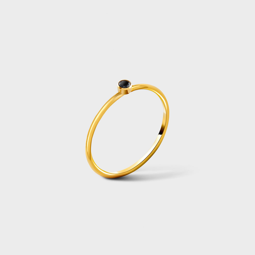 2mm Black CZ Solitaire 14k Gold Filled Ring