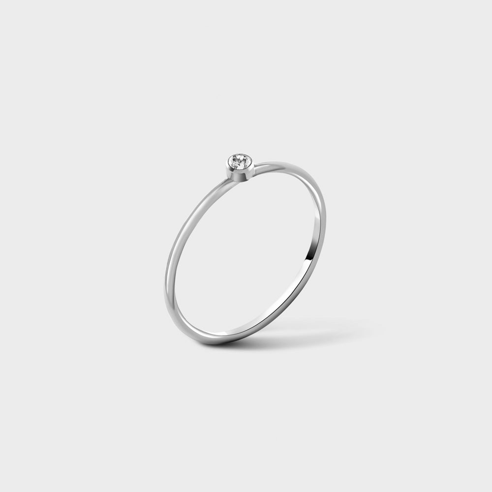 2mm Clear CZ Solitaire Sterling Silver Ring