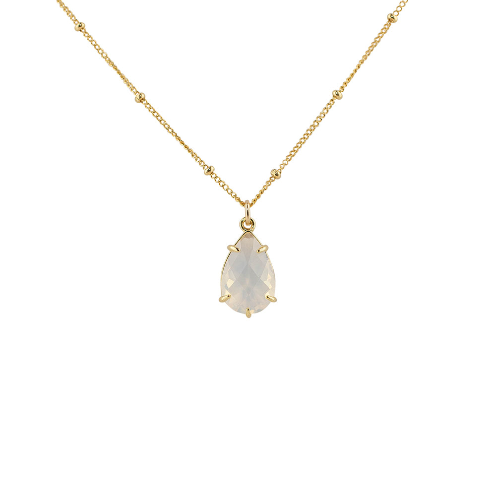 "Opal" Glass Prong Teardrop Pendant Necklace