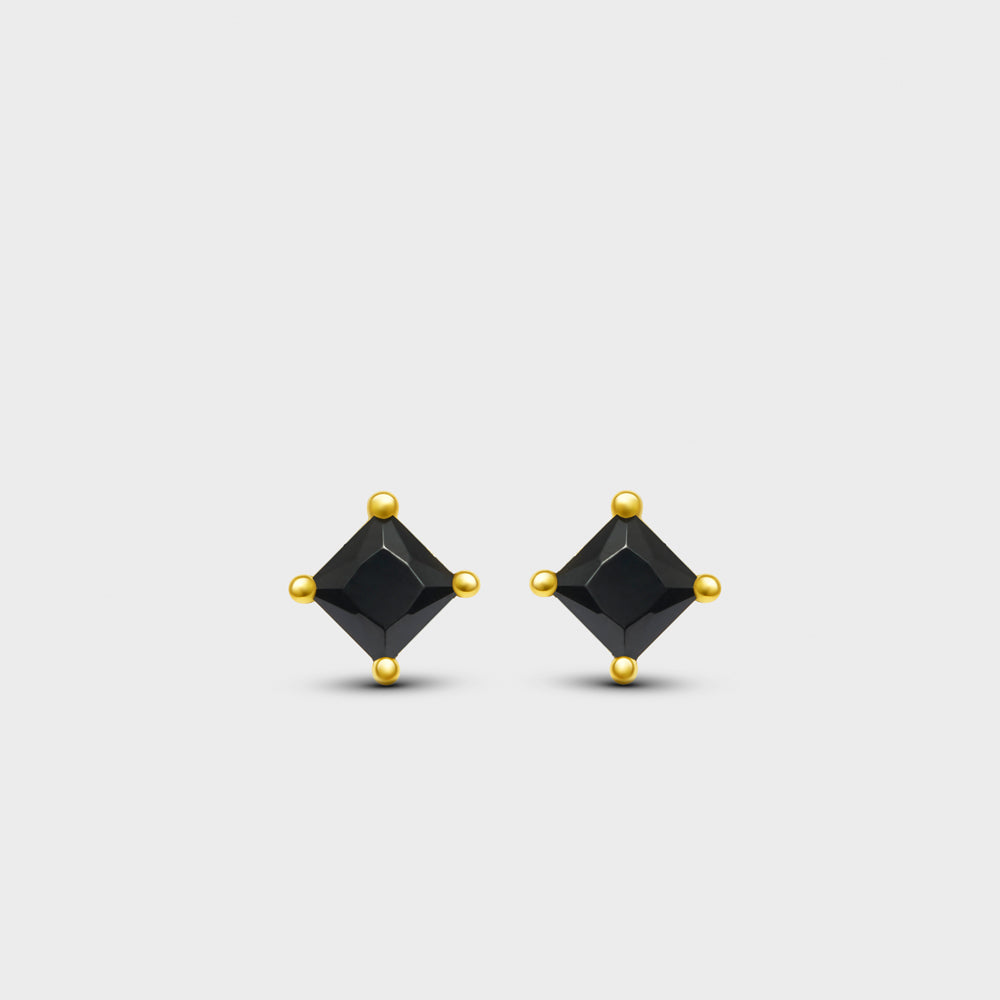 4mm Square Black CZ Prong Post Studs Earrings