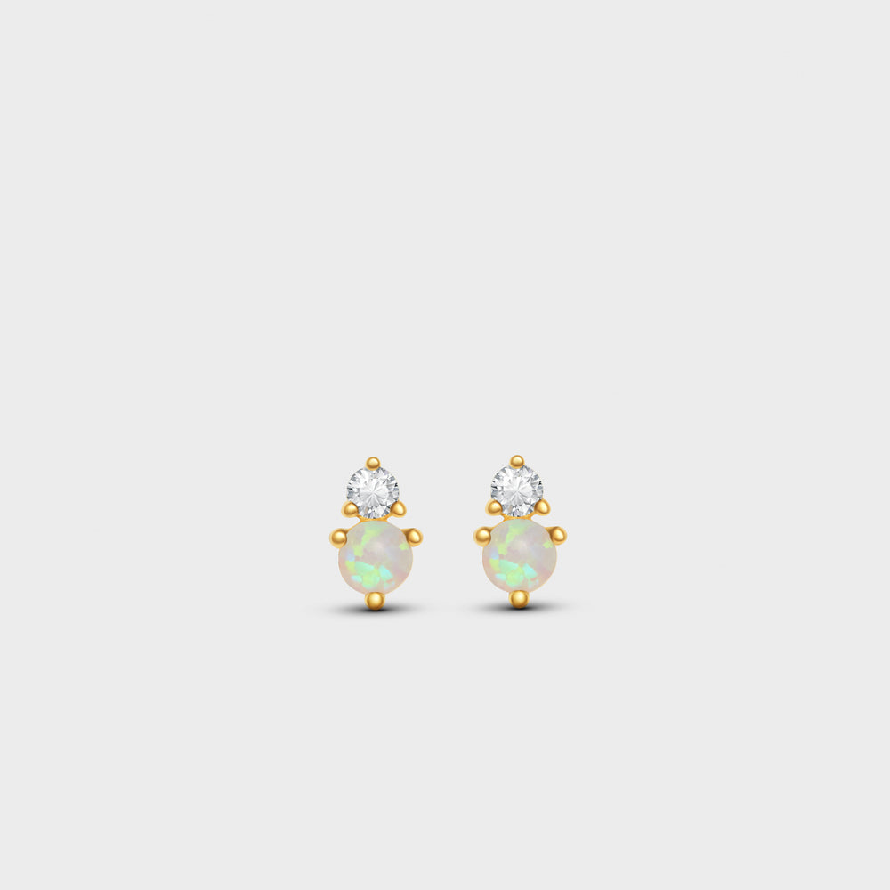 Irregular Duo Clear CZ + Opal Prong Post Studs Earrings