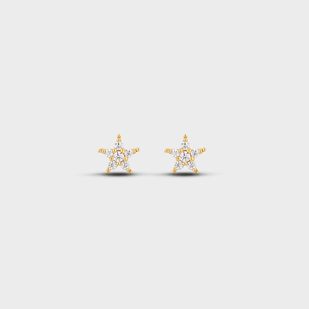 Tiny Pave 5 Points Star Post Studs Earrings