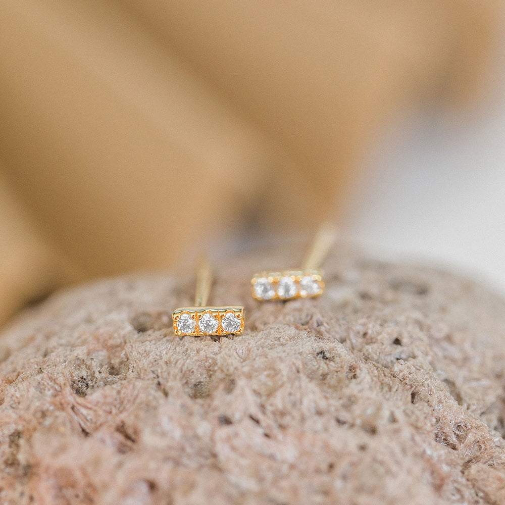 5mm Pave Trio Clear CZ Bar Post Studs Earrings