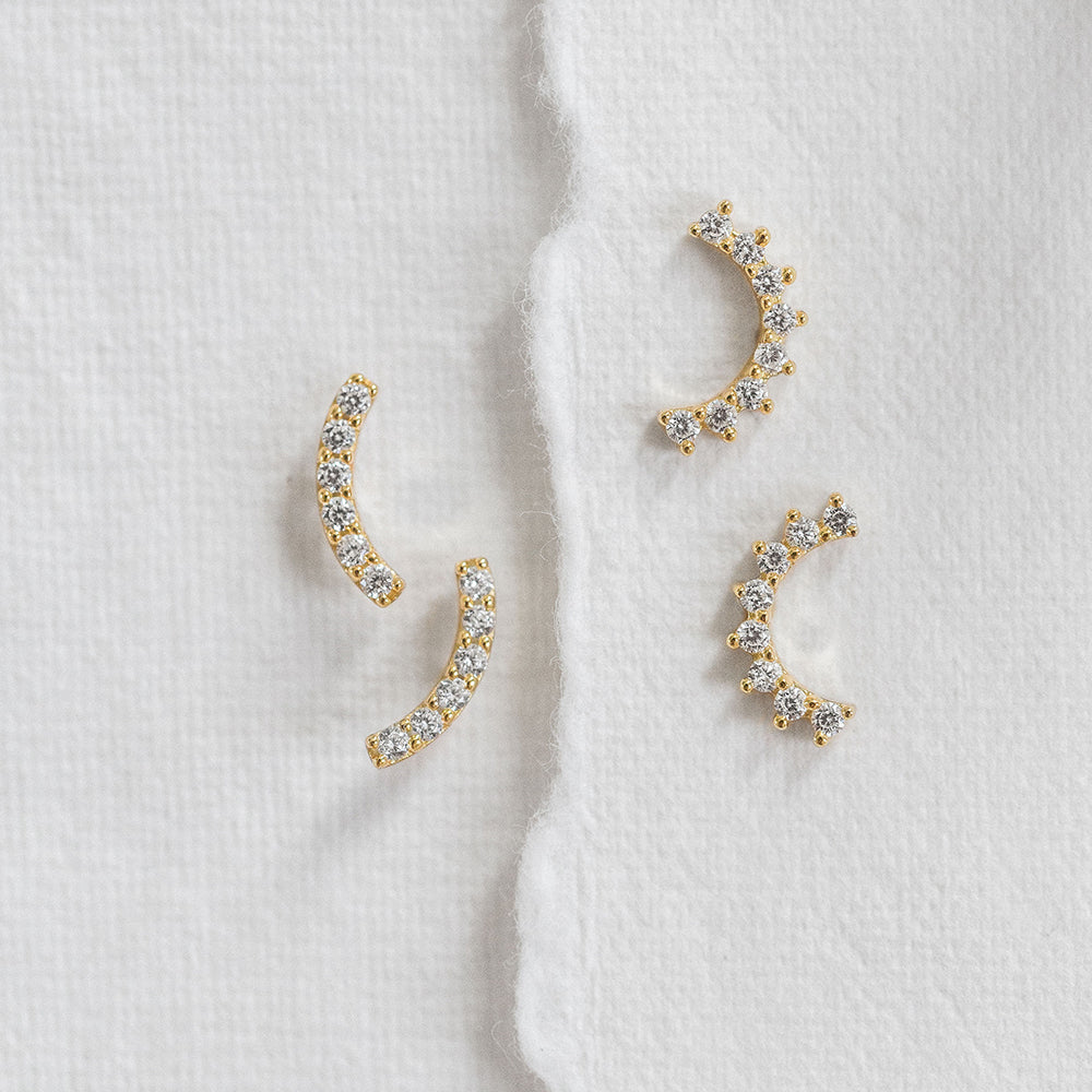 Pave CZ Curved Bar Post Studs Earrings