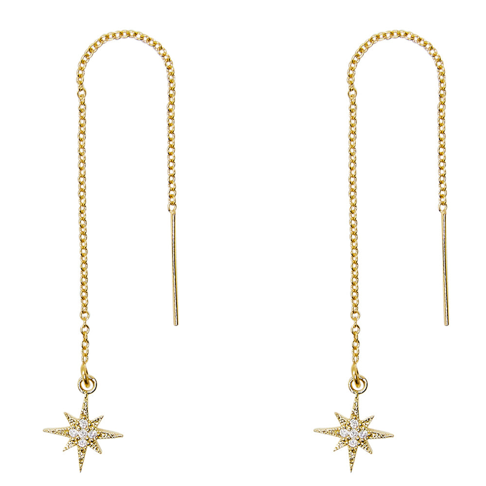 Pave CZ North Star Threader Earrings
