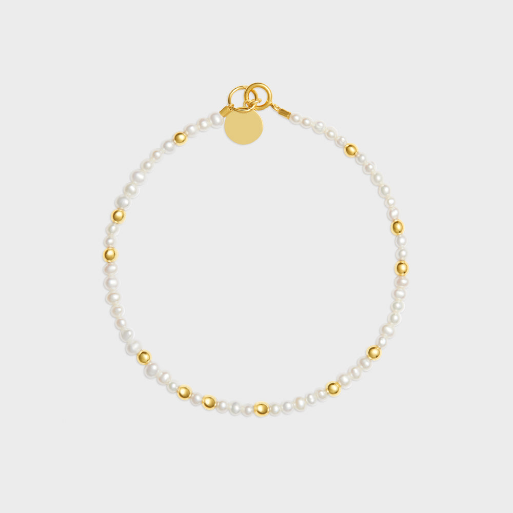 Strand Fresh Water Pearls + Gold Beads Bracelet
