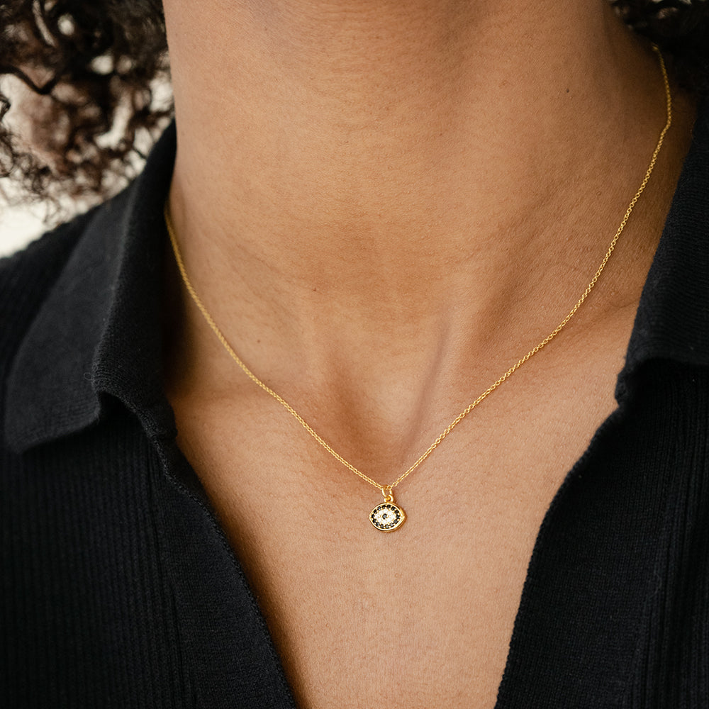Pave Black + Clear CZ Evil Eye Necklace