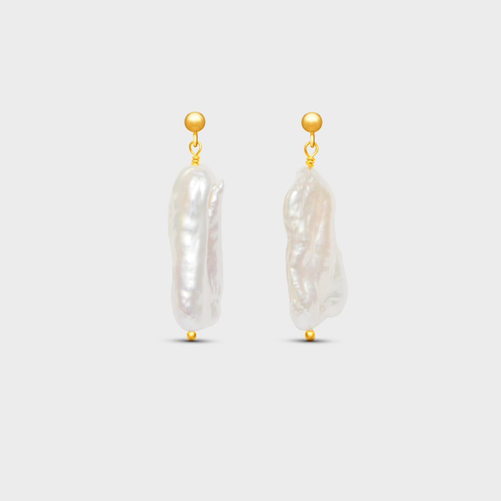 Large Fresh Water Baroque Pearls Drops Stud Earrings