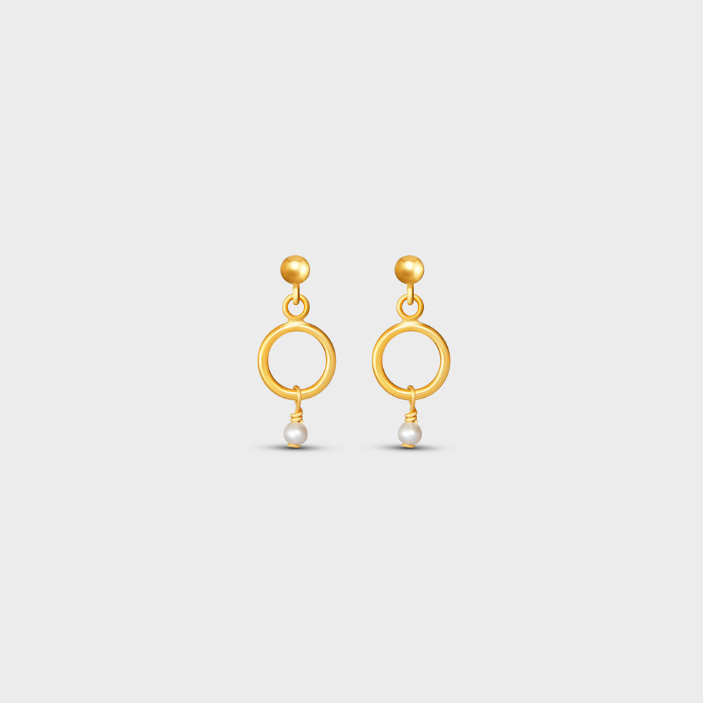 Circle + Fresh Water Pearl Drop Earrings