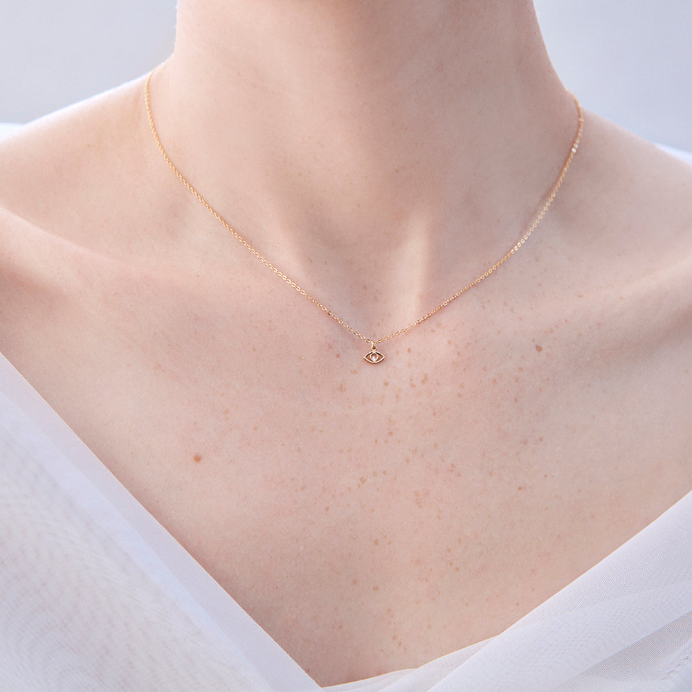Tiny CZ Evil Eye Outline Pendant Necklace