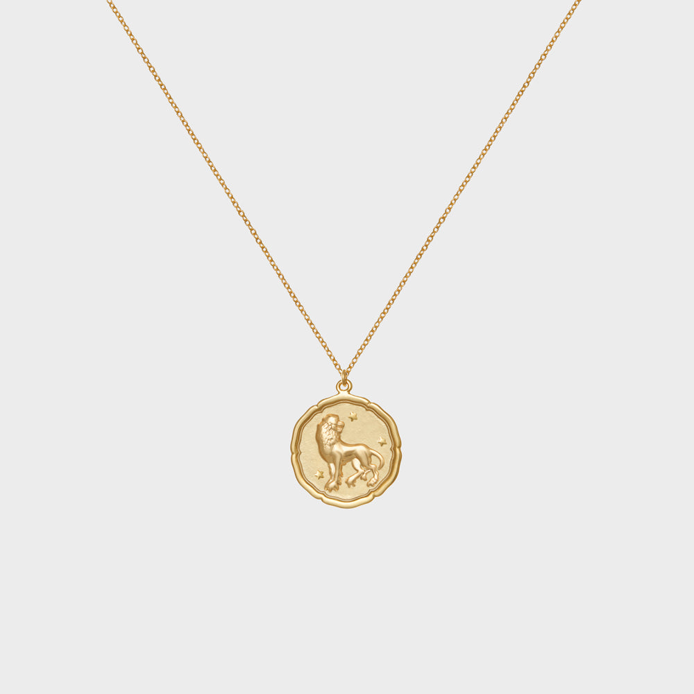 Leo Zodiac Sign Pendant Necklace, 14K Yellow Gold