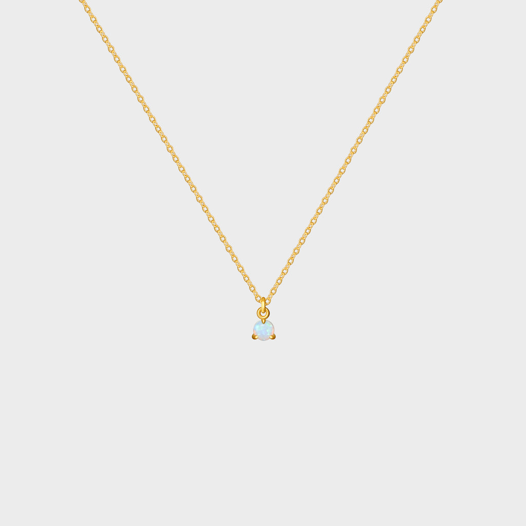 Tiny Prong Round Opal Necklace