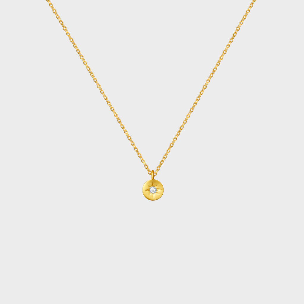 Tiny North Star Solitaire Disc Necklace