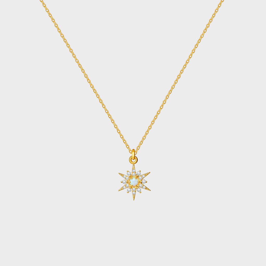 CZ Pave North Star + Opal Pendant Necklace