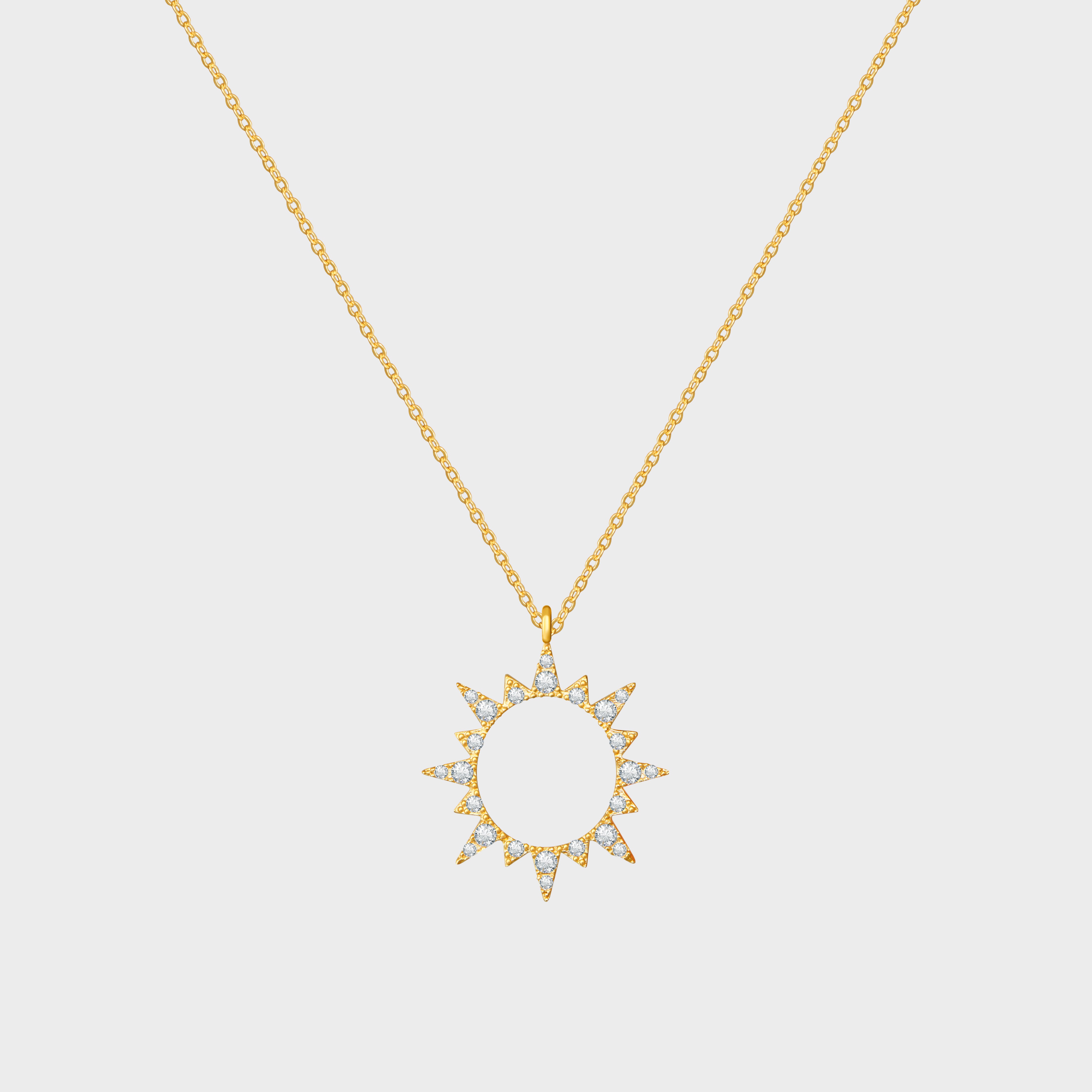 Pave CZ Sunshine Outline Pendant Necklace