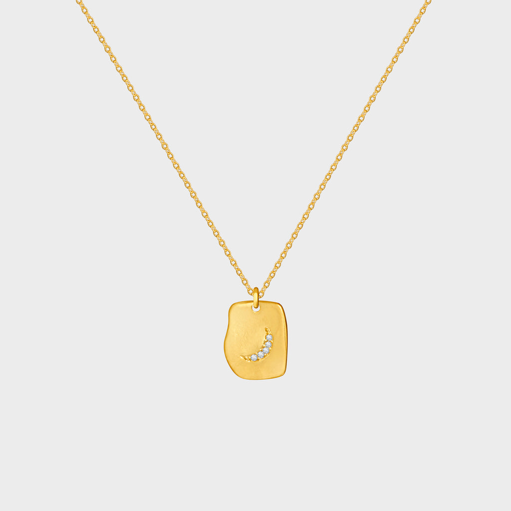 CZ Crescent Moon Rectangular Pendant Necklace