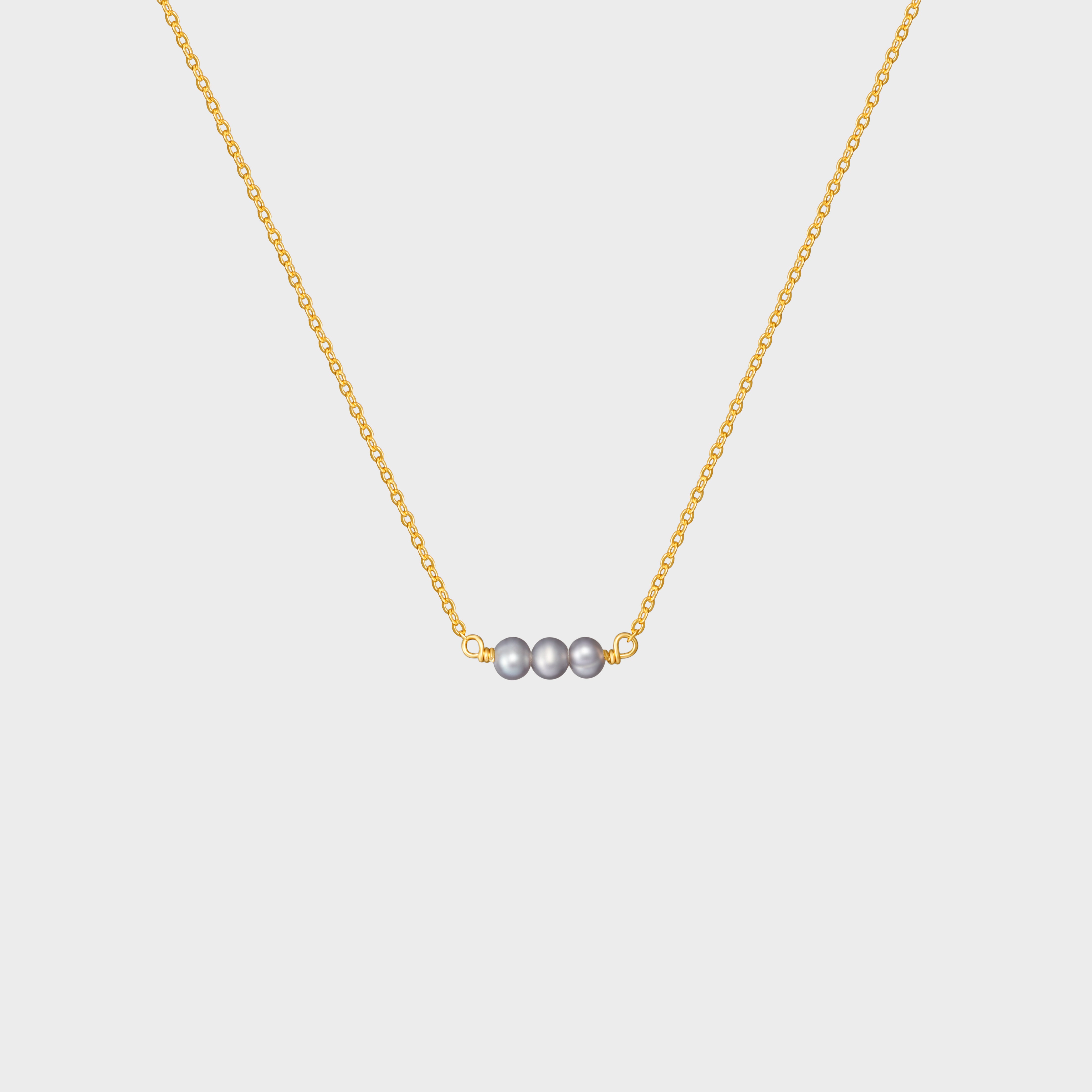 Triple Tiny Grey Pearls Necklace