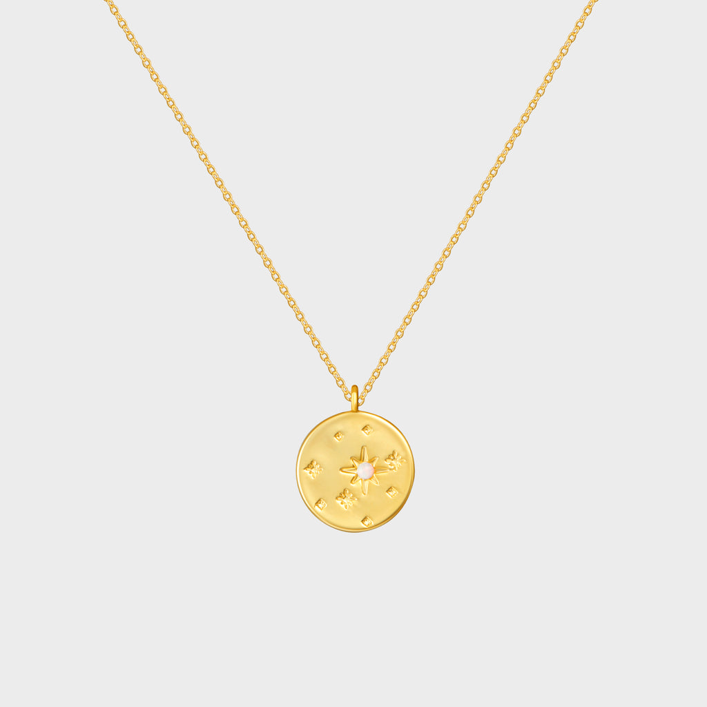 Etched Stars + Opal Disc Pendant Necklace