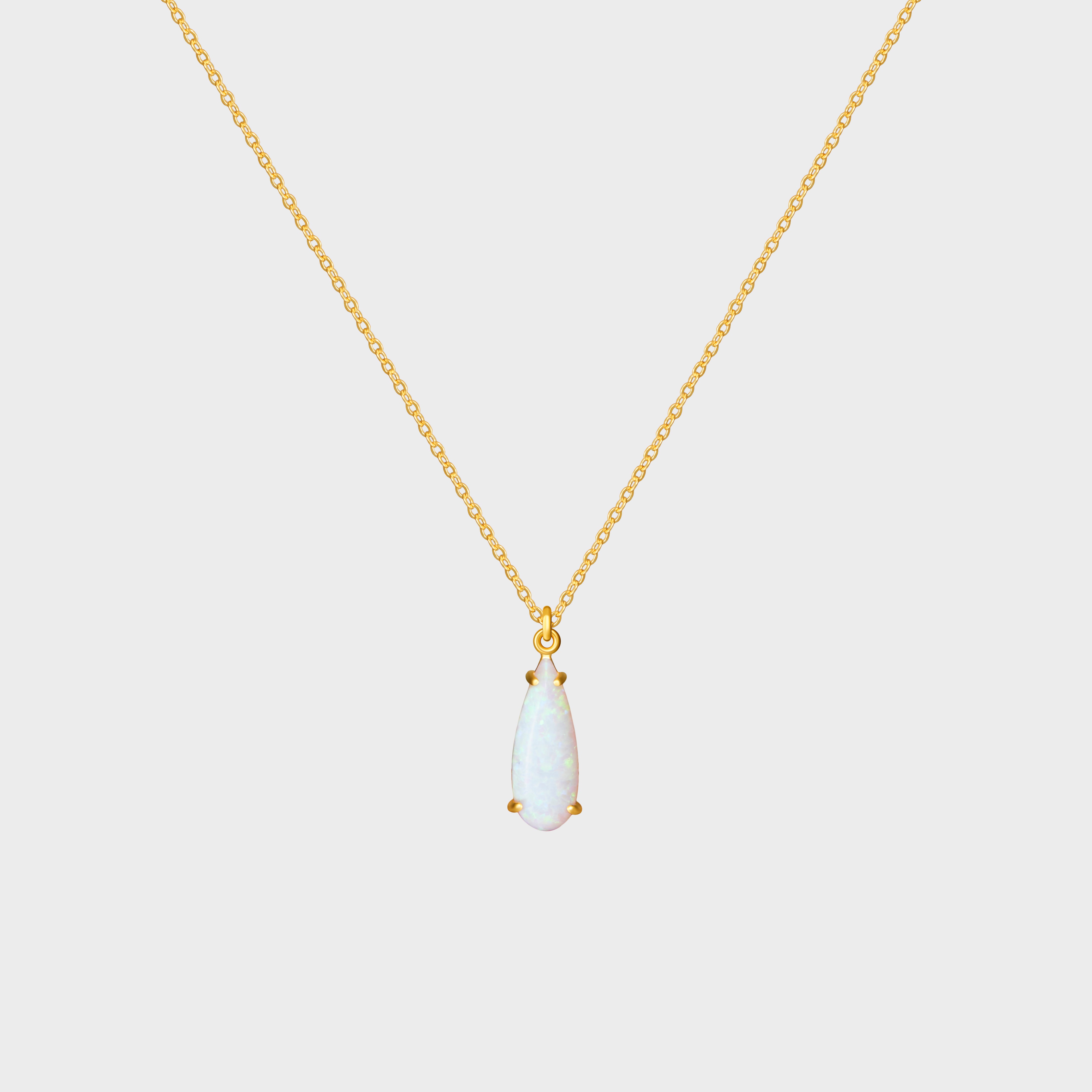Elongated Prong Teardrop Opal Necklace