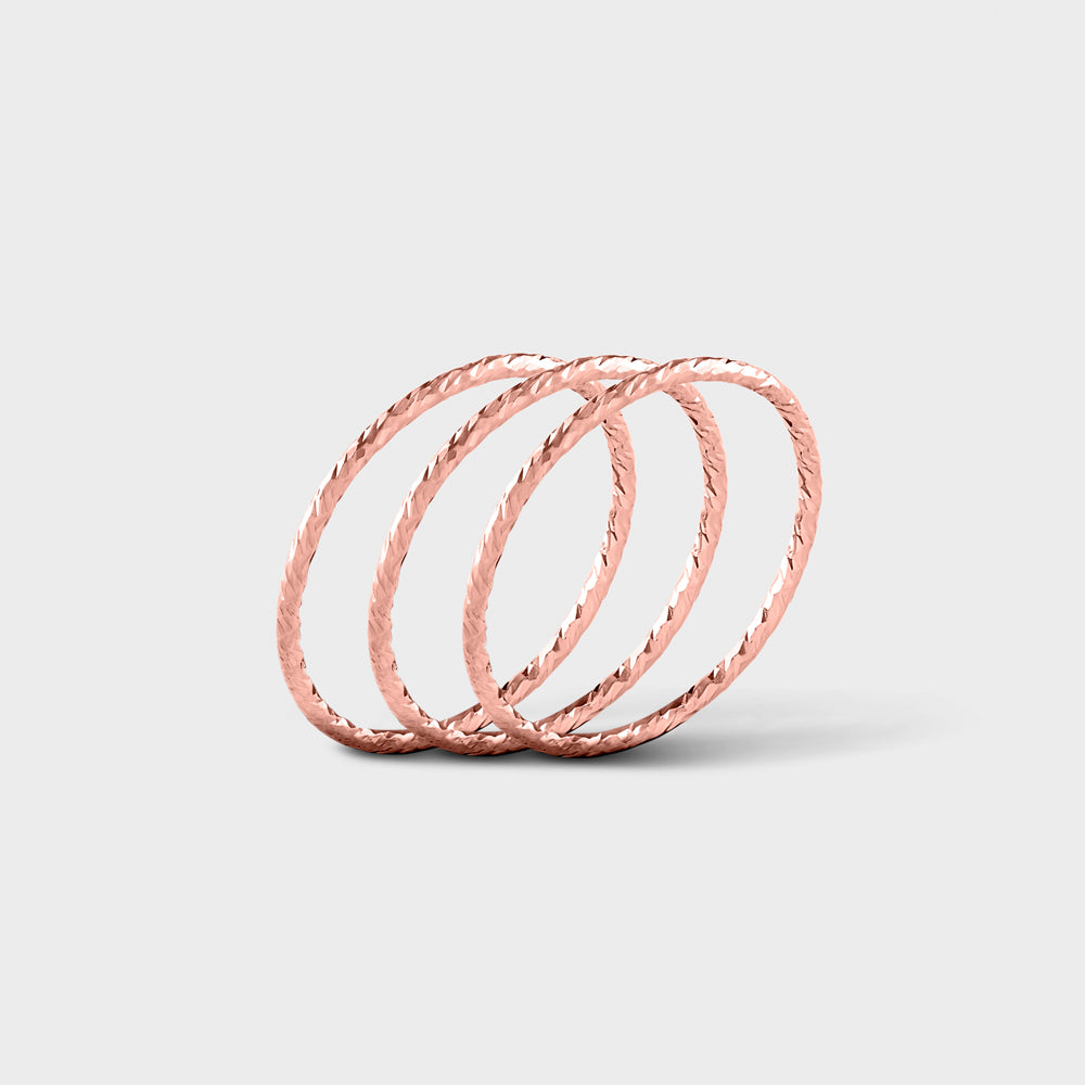 Triple Set 14K Rose Gold Filled Diamond Cut Band Rings