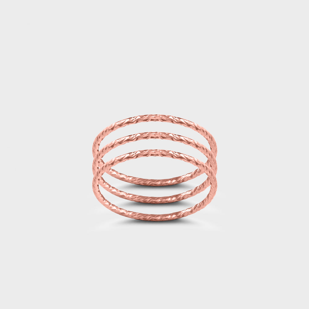 Triple Set 14K Rose Gold Filled Diamond Cut Band Rings