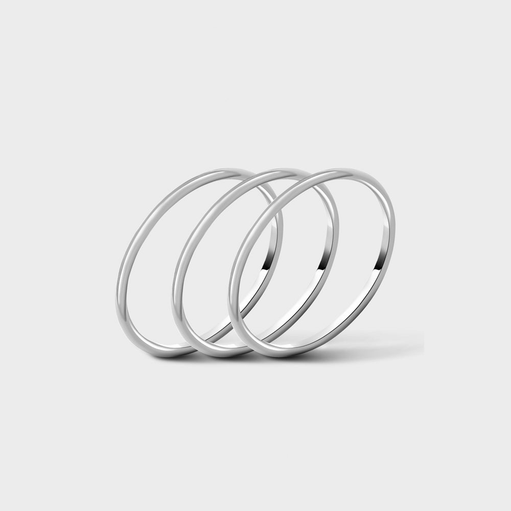Triple Set Sterling Silver Plain Smooth Band Rings